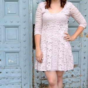 Free People Light Pale Pink Lace Scoop Neck Dress